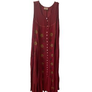 Holy Clothing Maxi Dress BurgandyWine Gold Embroider Goth Renaissance Size XL/1X